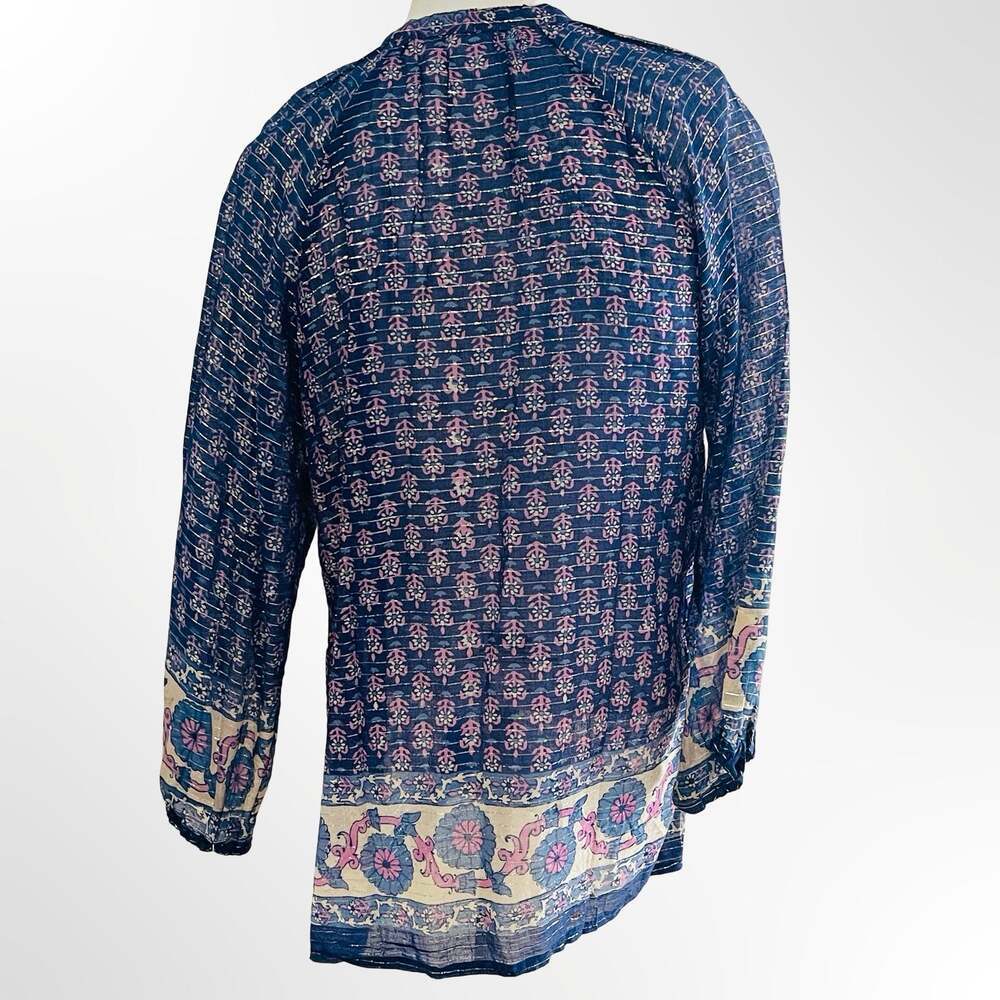 Joie Navy Blue Purple Flowy Floral Silk Boho Blouse Top Size S