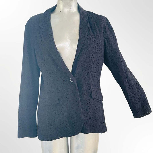 Dana Buchman Women's Black Eyelet Lace One-Button Blazer Jacket