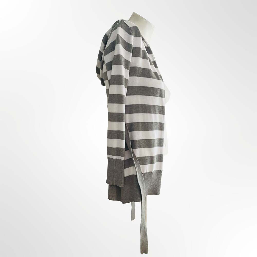Epic Threads Women's Gray and White Striped Hooded Cardigan Sweater Size M