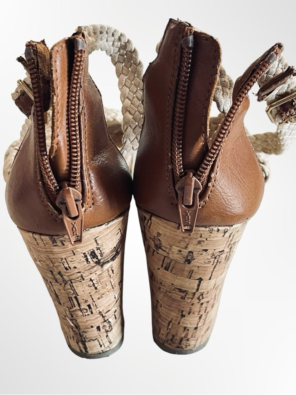 Mossimo Supply Co. Cream Braided Cork Wedge Sandals with Brown Heel