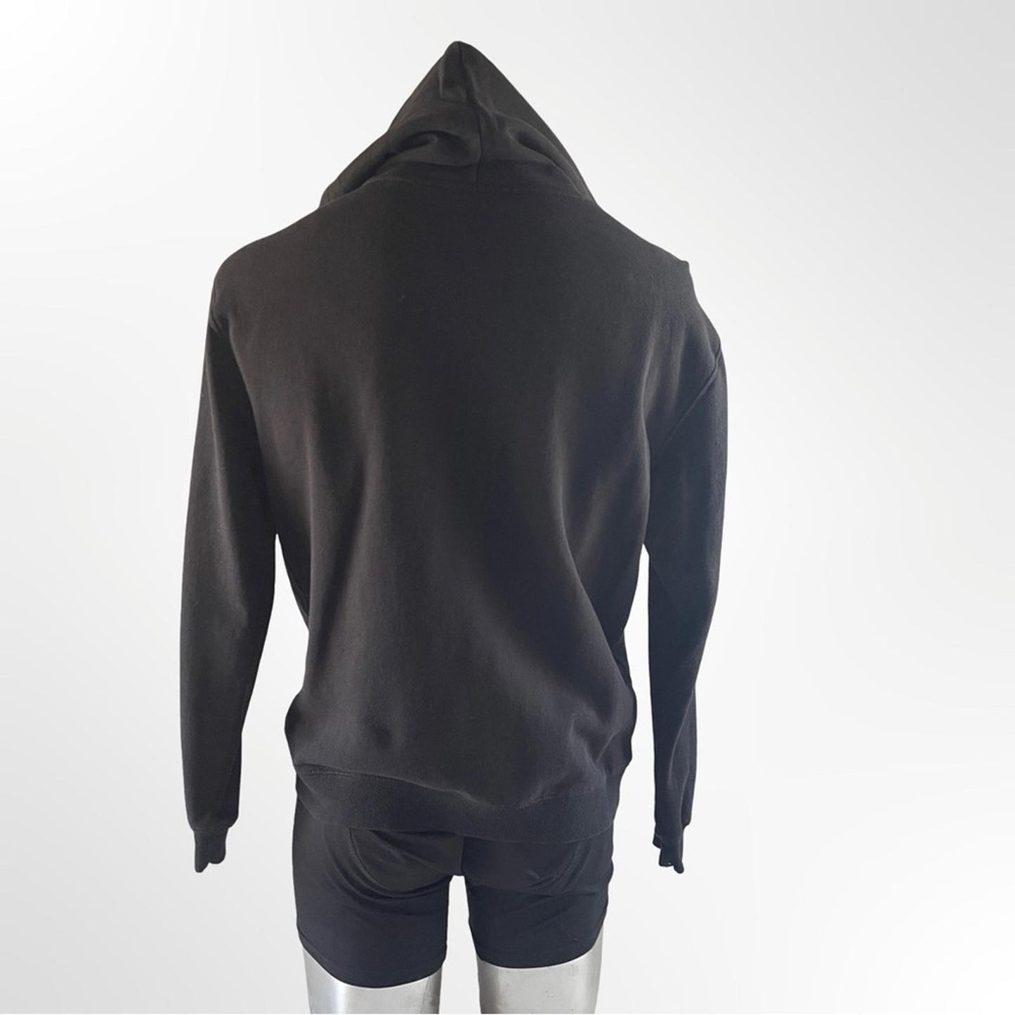 Thick Black Hoodie with Drawstring in Size Medium