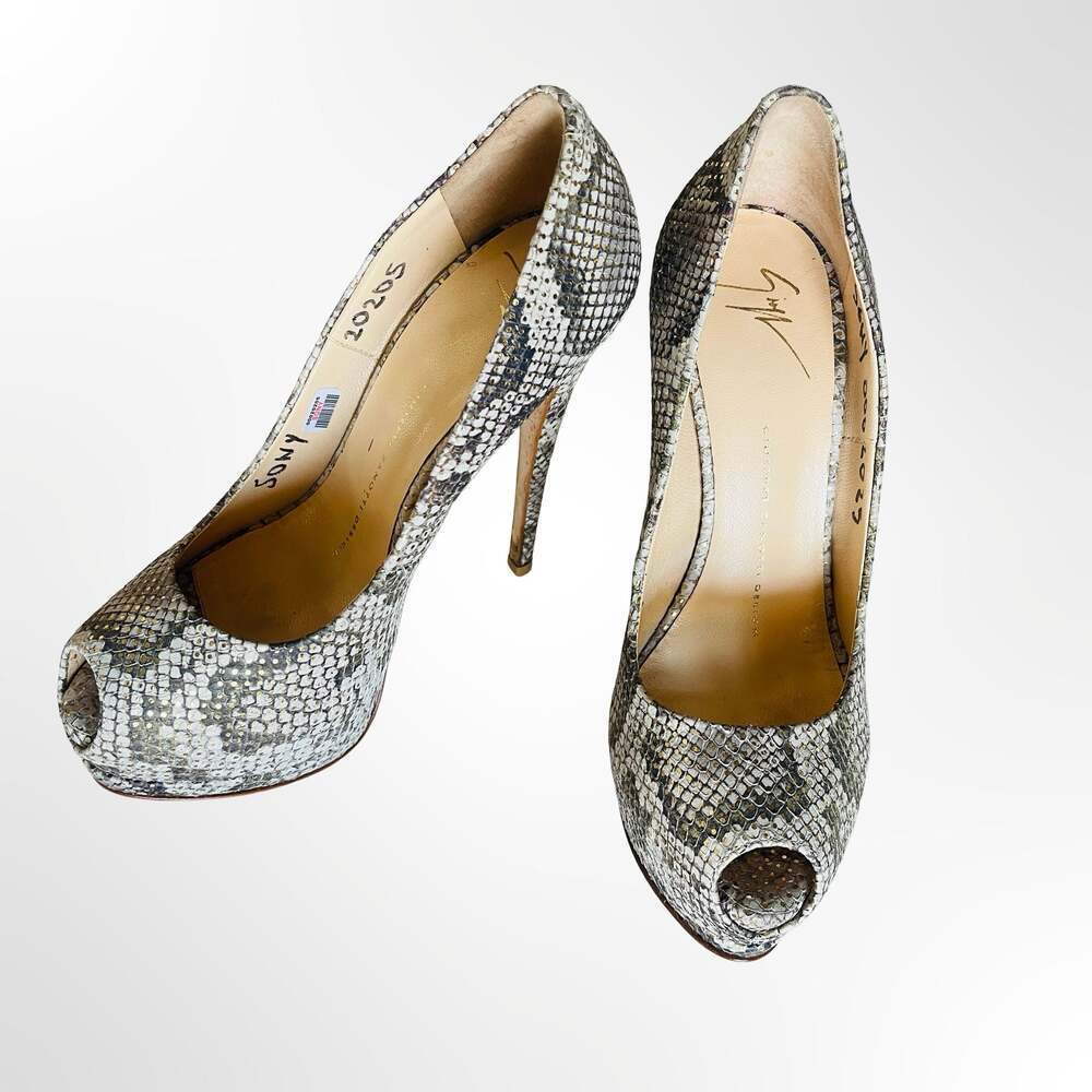 Giuseppe Zanotti Design Snake Embossed Leather Peep Toe Platform Pumps
