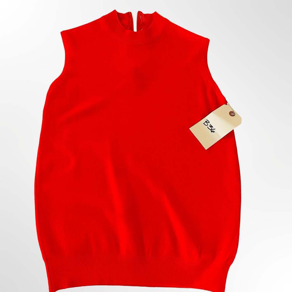 Vintage Red Sleeveless Mock Neck Knit Top with Back Zipper