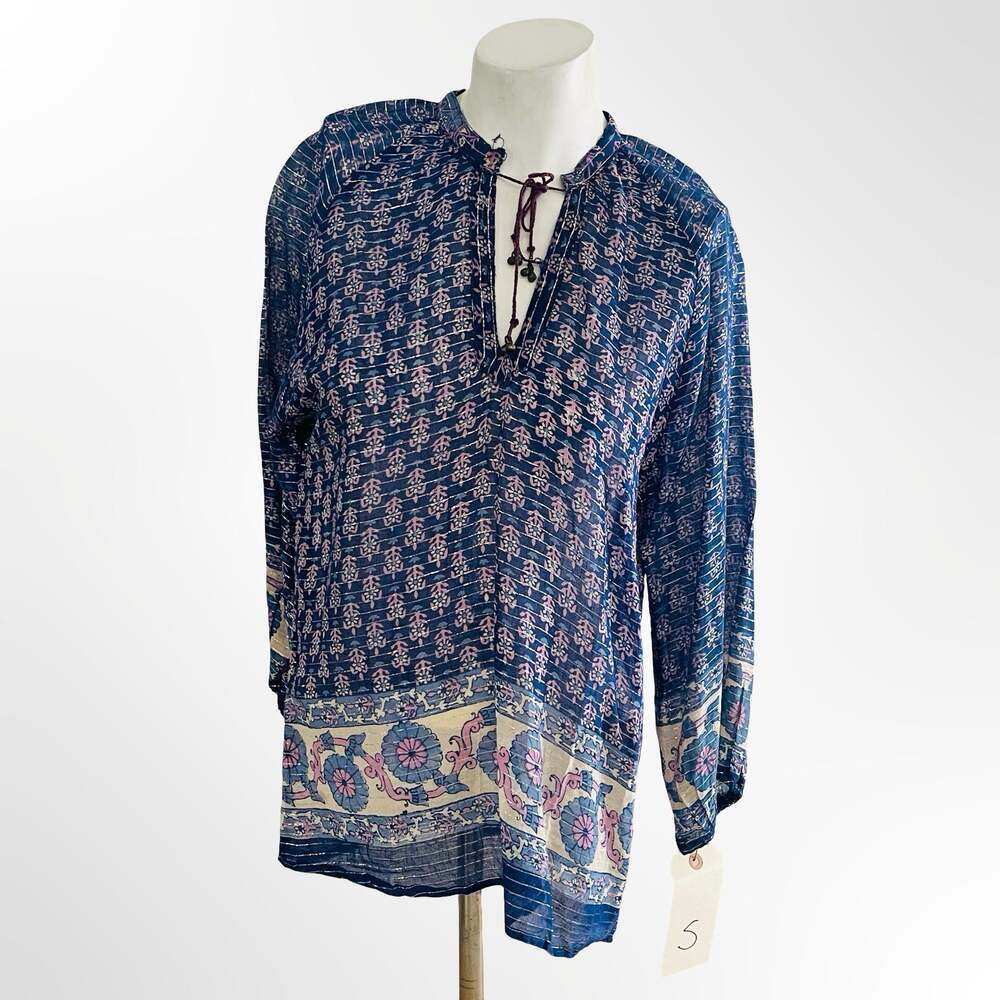 Joie Navy Blue Purple Flowy Floral Silk Boho Blouse Top Size S