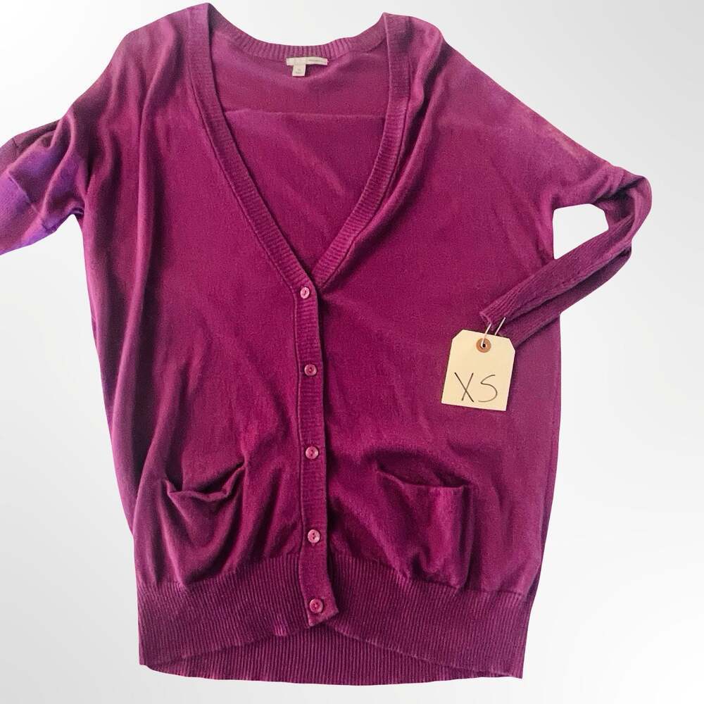 Halogen Wool Cashmere Boyfriend Cardigan Purple XS