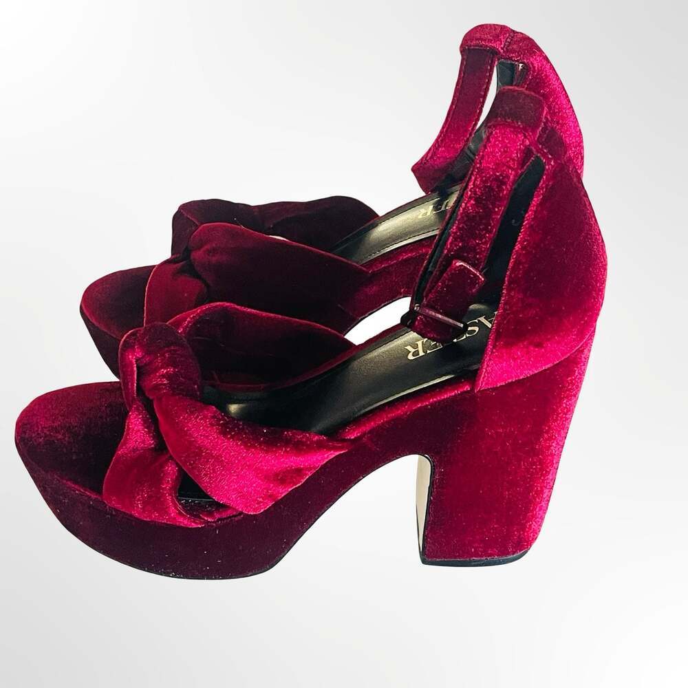 Aster Red Velvet Bow Platform Heeled Sandals