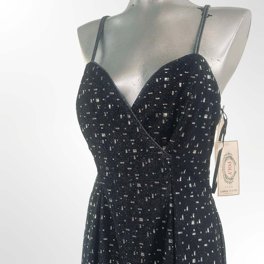Poly Dress Black and Gold Metallic Geometric Print Spaghetti Strap Maxi Dress