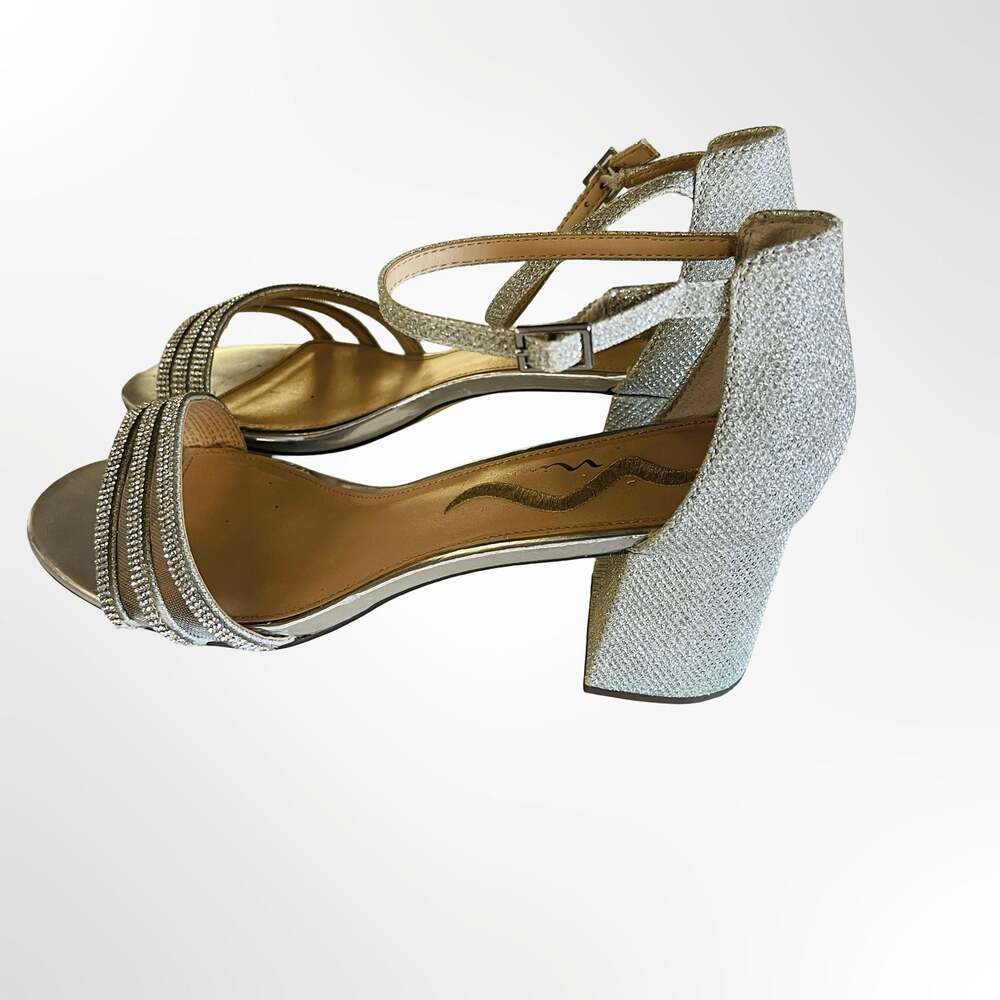 Nina Nagida Silver Glitter Rhinestone Block Heel Sandals