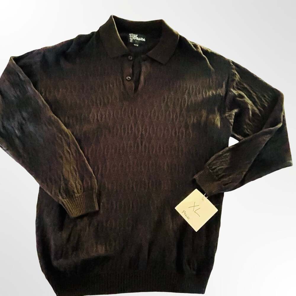 Hyde Park Men's Black Long Sleeve Knit Polo Sweater Size XL