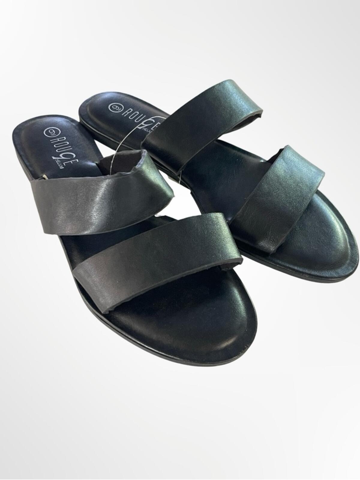 Rouge Helium Black Double Band Slide Sandals for Women NWT