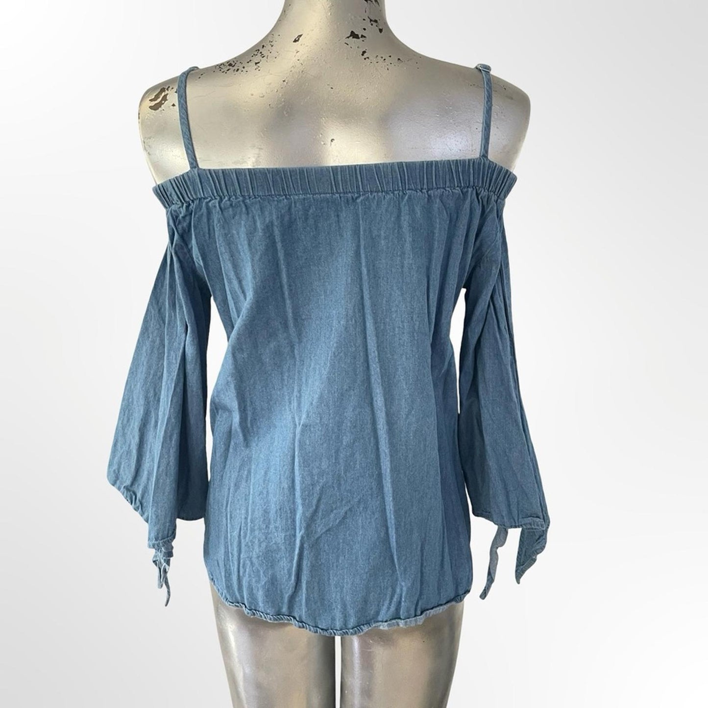 Denim Blue Off-Shoulder Bell Sleeve Top