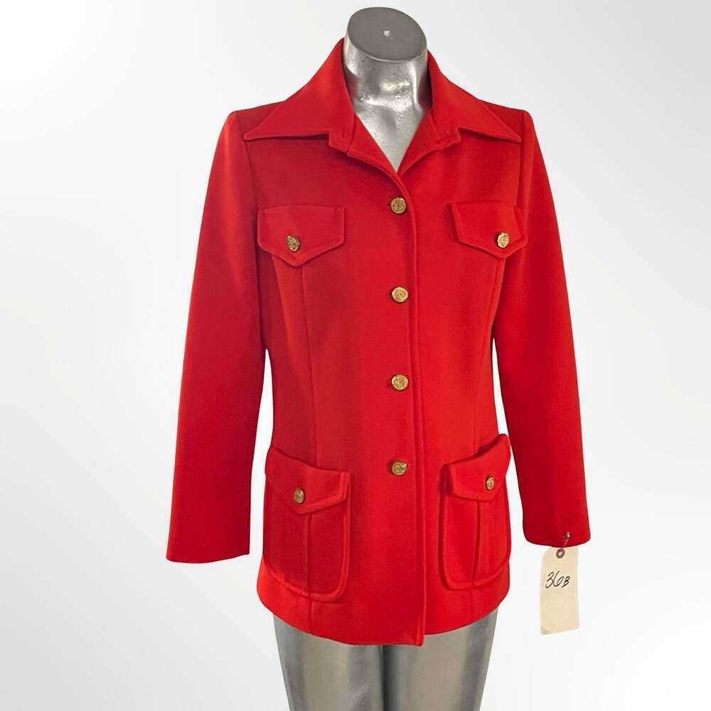 Vintage 1970s Bodin Knits Red Knit Jacket Blazer Gold Buttons