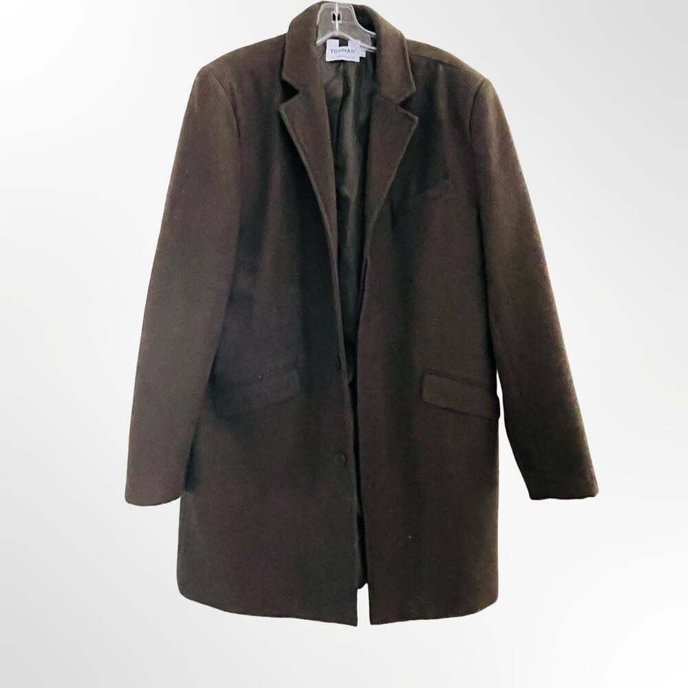 TOPMAN Men's Dark Brown Wool Blend Overcoat Trench Jacket Size US L