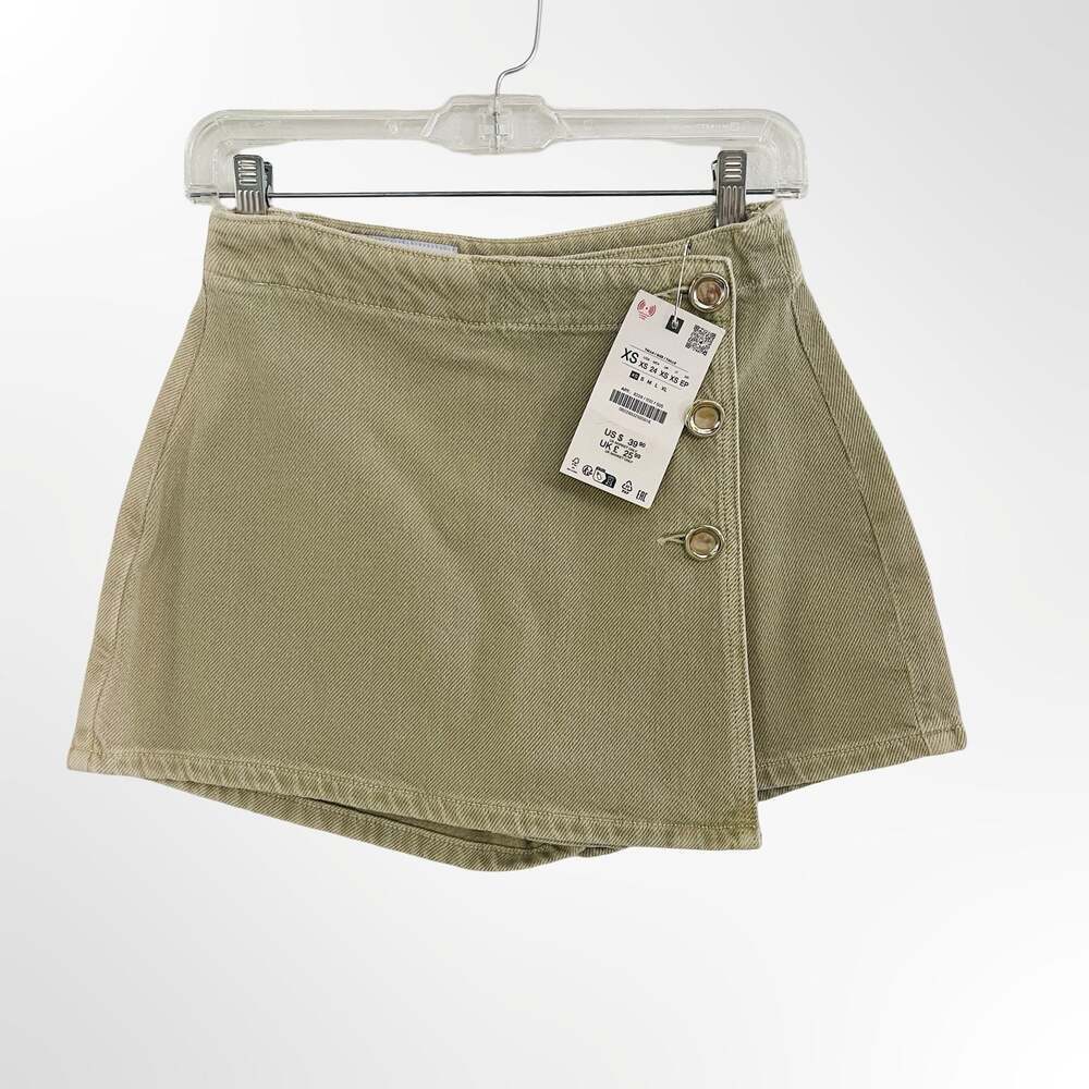 Zara Khaki Denim Wrap Skort