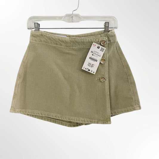 Zara Khaki Denim Wrap Skort
