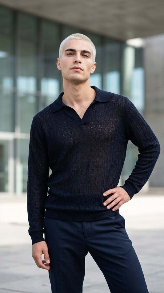 Hyde Park Men's Black Long Sleeve Knit Polo Sweater Size XL