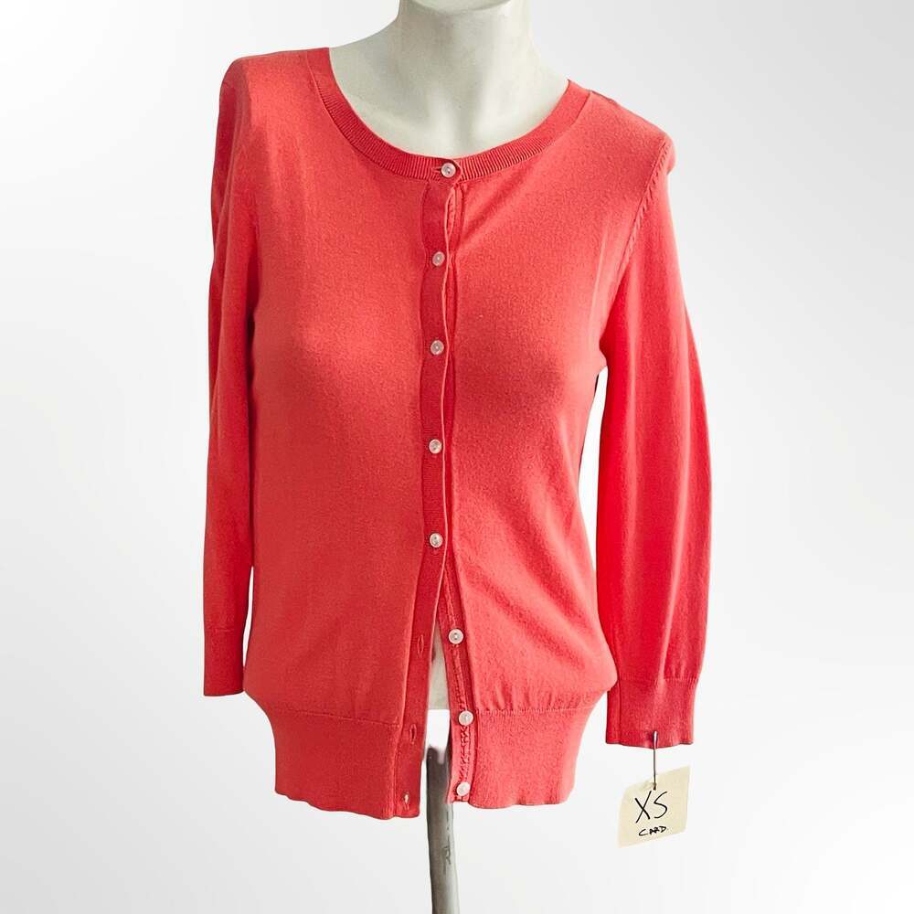 Halogen Coral Pink Crewneck Button Up Viscose Nylon Cardigan Sweater