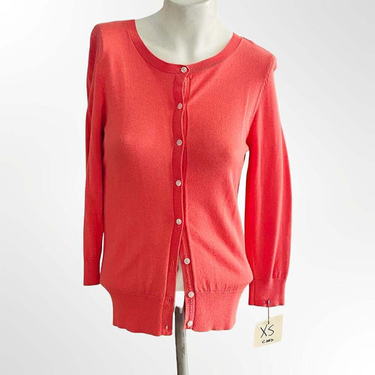 Halogen Coral Pink Crewneck Button Up Viscose Nylon Cardigan Sweater