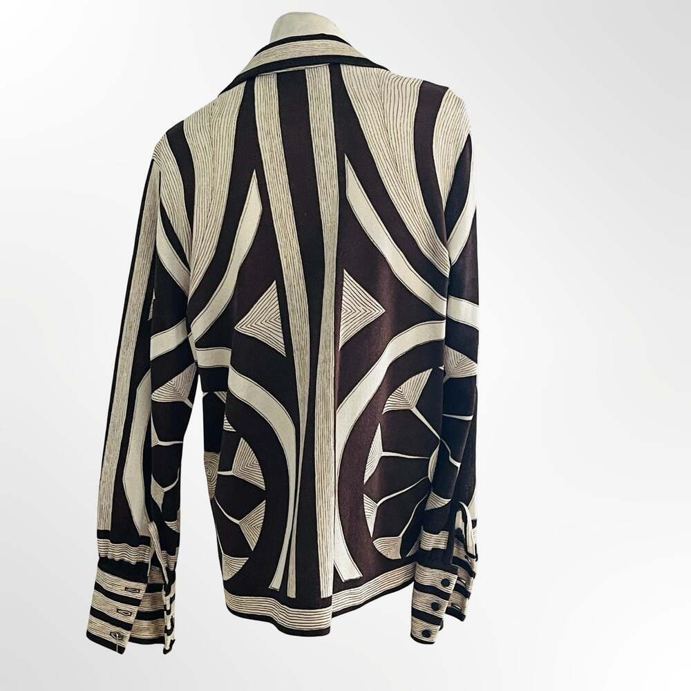 Vintage Ban-Lon Geometric Print Button-Up Shirt Brown Cream Size L