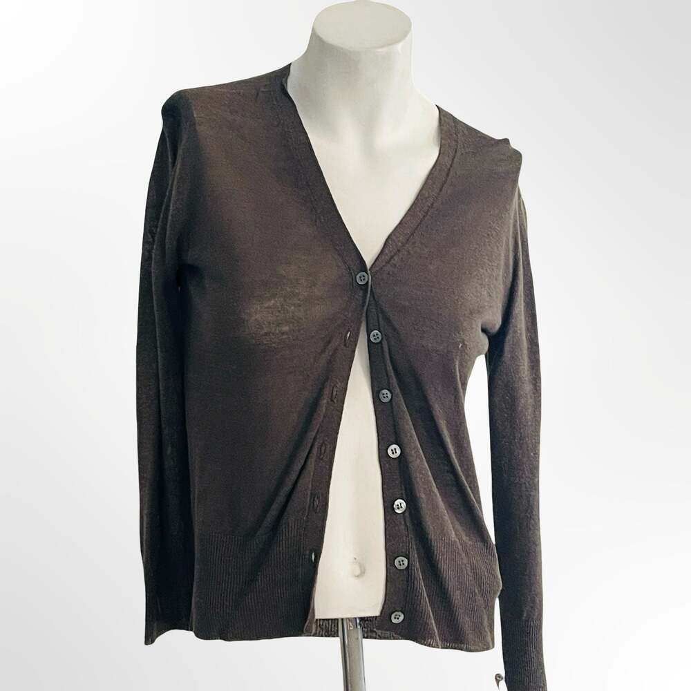 Unbranded Brown V-Neck Long Sleeve Button-Front Lightweight Cardigan Sweater