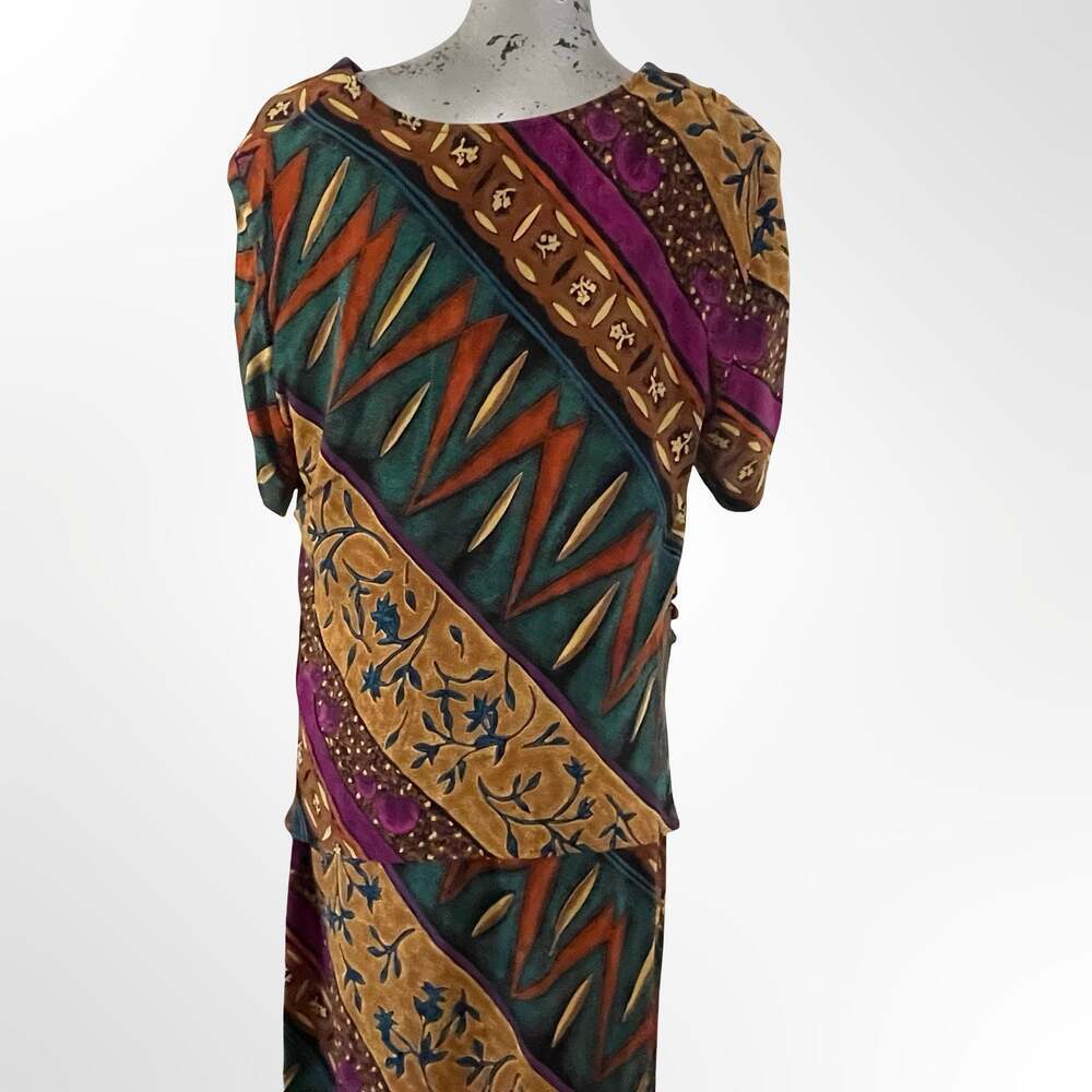 Vintage Karin Stevens 2-Piece Sleeveless Maxi Dress and Short Sleeve Topper Set