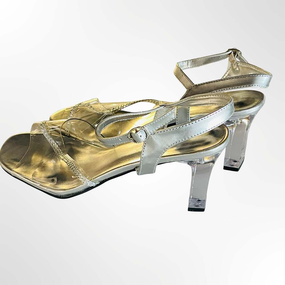 Fabulicious Romance-308R Rhinestone Accent Clear Lucite Block Heel Sandals