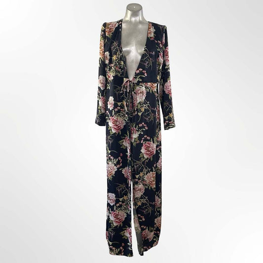 ASOS Black Floral Long Sleeve Tie-Front kimono