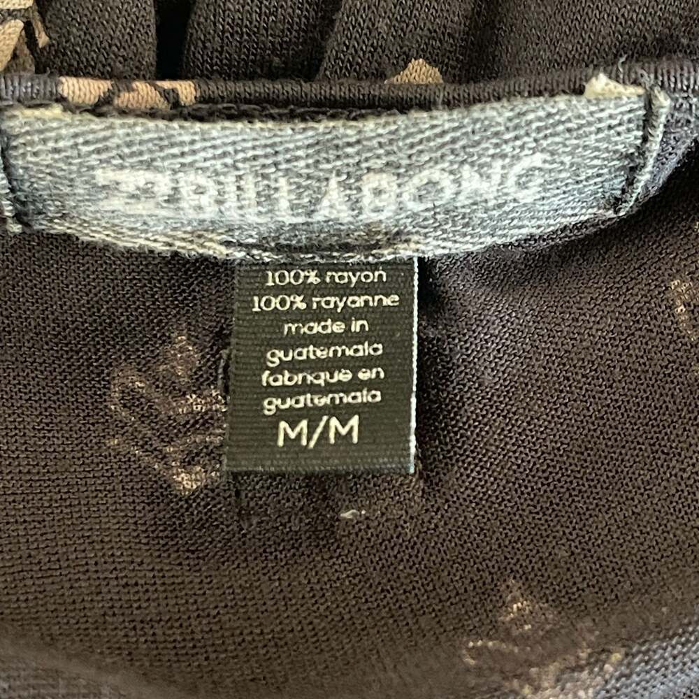 Billabong Women's Black Sleeveless High-Low Tank Top with Leaf Print