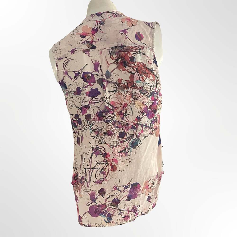 TJ Collection Women's Floral Print 100% Silk Sleeveless V-Neck Blouse