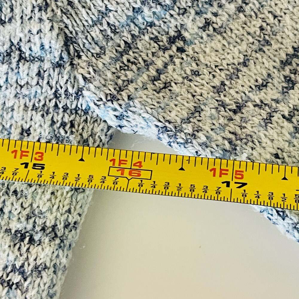 Women's Blue and White Marled Knit Button-Down Cardigan Sweater with Pockets