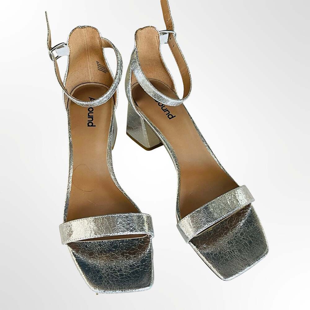 Abound Women's Silver Crinkle Block Heel Ankle Strap Sandals