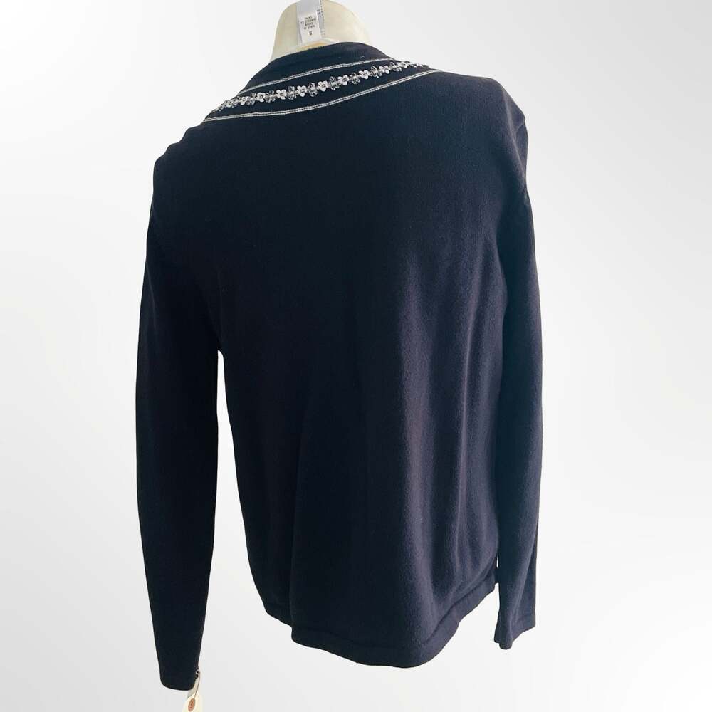 Talbots Black 100% Cotton Cardigan Sweater with Sequin and Bead Trim