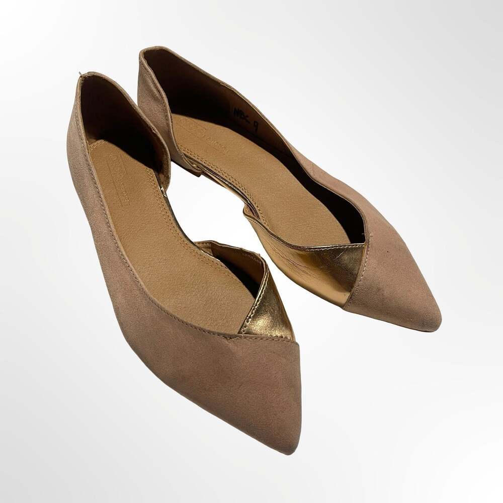 ASOS Shoes Beige Suede and Gold Pointed Toe D'Orsay Flats