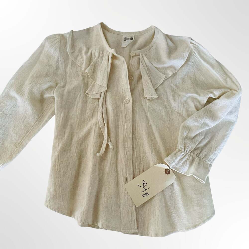 Vintage Ruffled Cream Long Sleeve Blouse with Peter Pan Collar