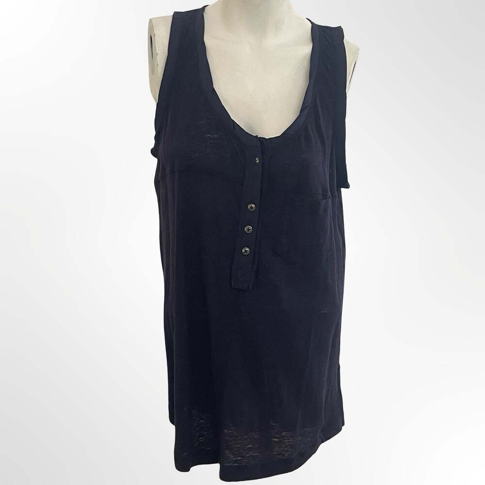Free People Black Sleeveless Henley Tank Top with Pocket
