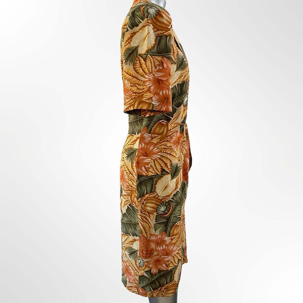 Gillian Vintage 100% Silk Tropical Floral Print Faux Wrap Dress