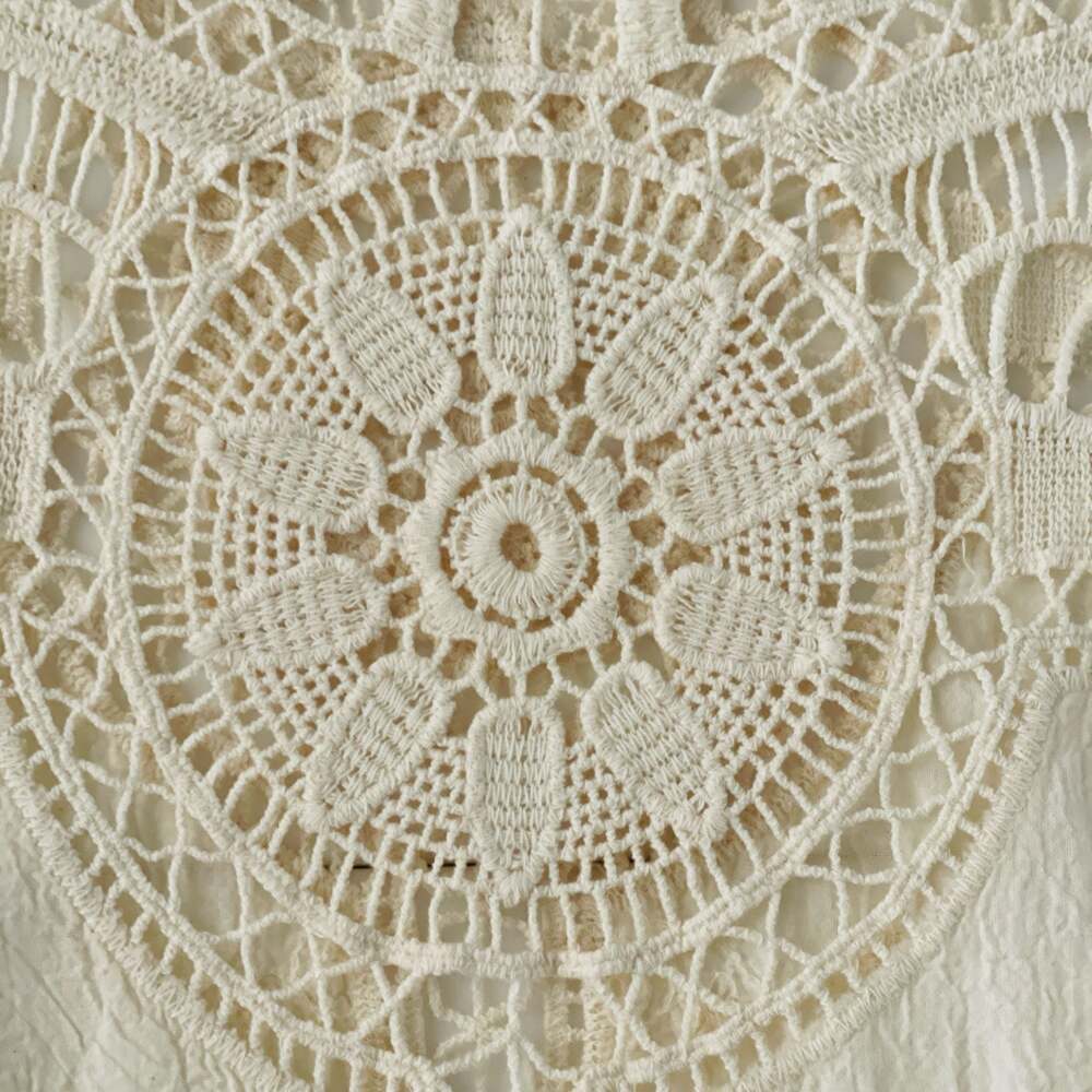 Indikah Cream White Boho Crochet Lace One Size Tunic Blouse