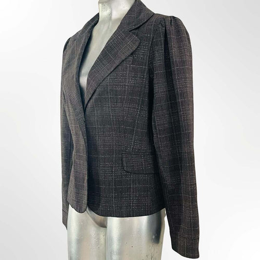 Rampage Women's Gray Plaid Single Button Blazer