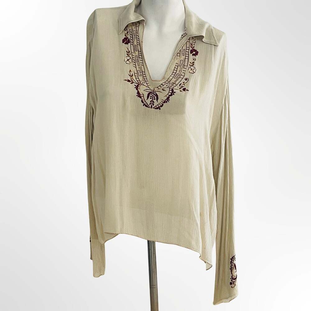 Vintage Peasant Top Blouse Embroidered Floral 70s Hippie Bohemian