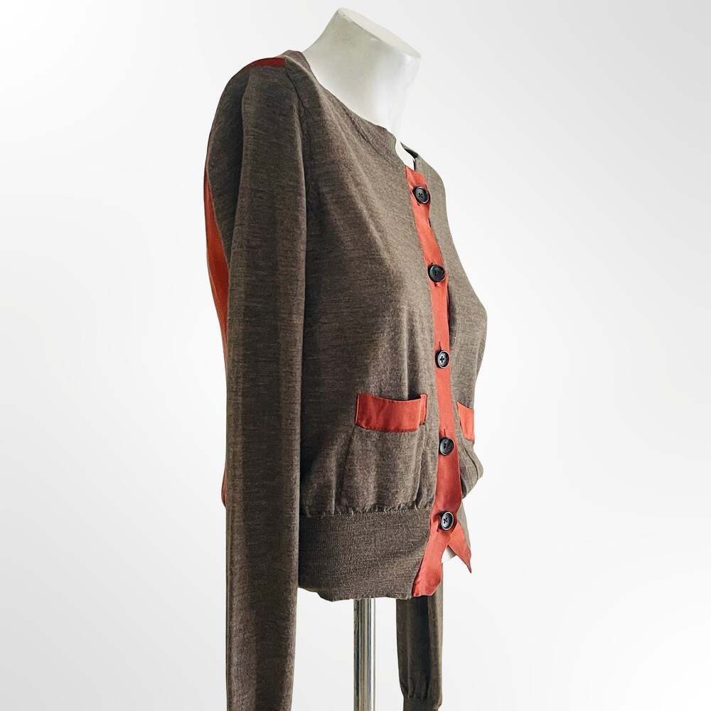 Giada Forte Brown and Rust Silk Wool Blend Cardigan Sweater Size S
