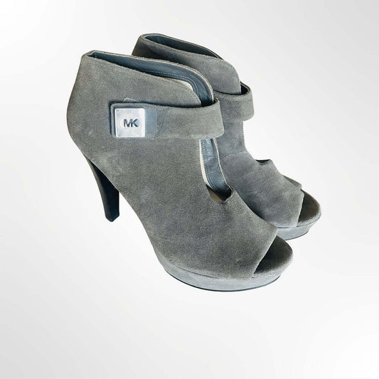 MICHAEL Michael Kors Gray Suede Platform Peep Toe Ankle Boots