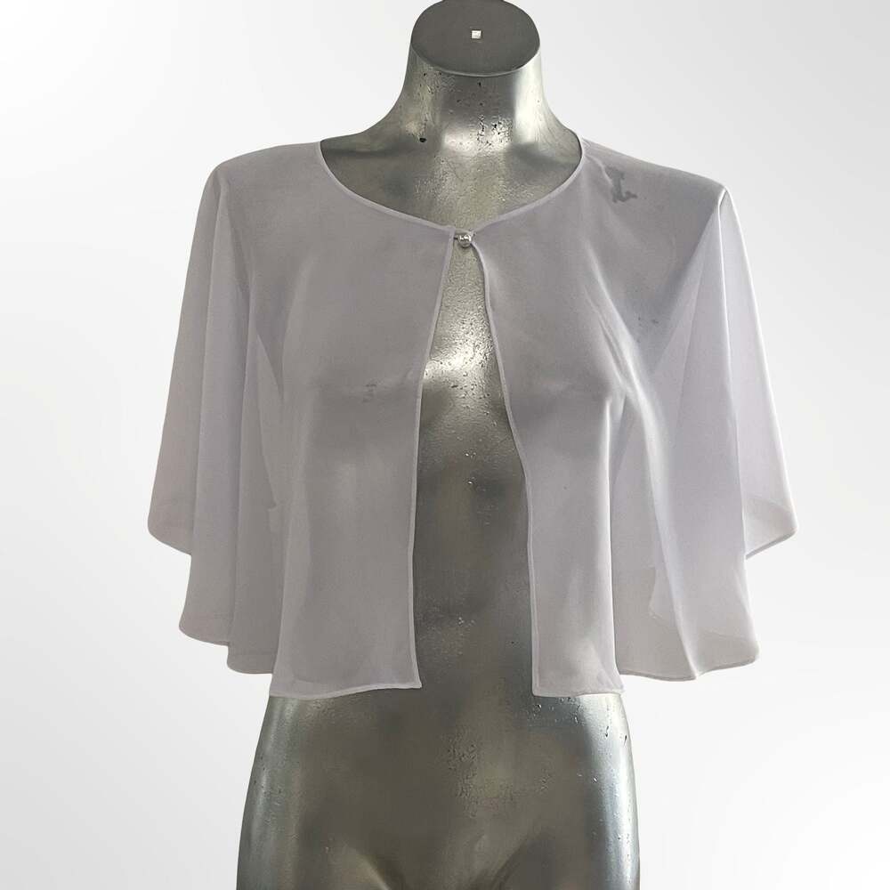 Women's Sheer Chiffon Capelet Bolero Shrug with Pearl Button Closure