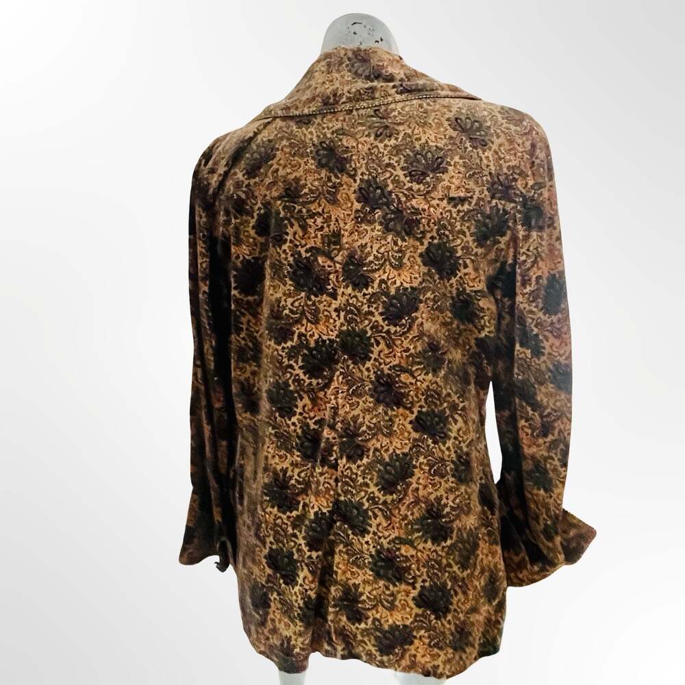 Vintage Floral Paisley Print Long Sleeve Button Down Shirt with Beaded Trim