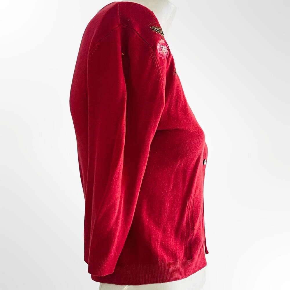 La Coquille Vintage Red Floral Embroidered Cardigan Sweater