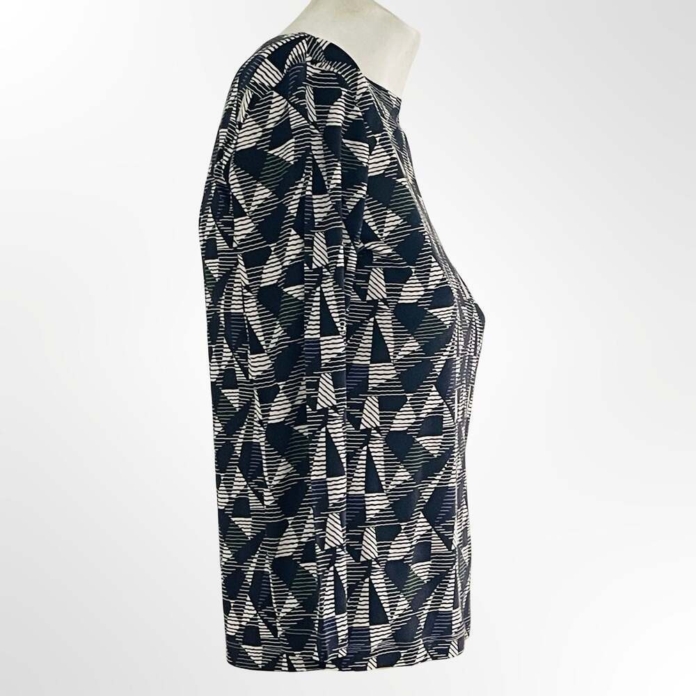Anne Klein New York 100% Silk Geometric Print Long Sleeve Top Size P/S
