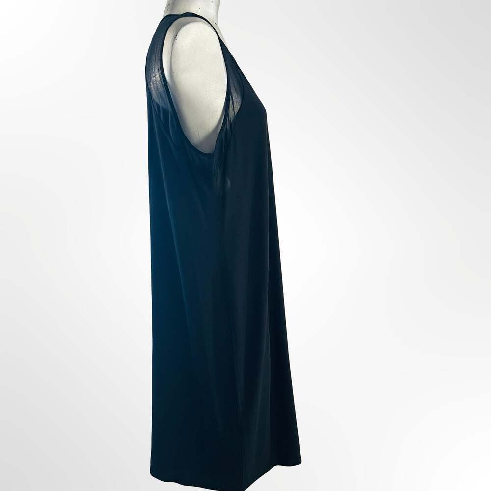 Eileen Fisher Black Silk Mesh Shoulder Sleeveless Midi Dress Size XL