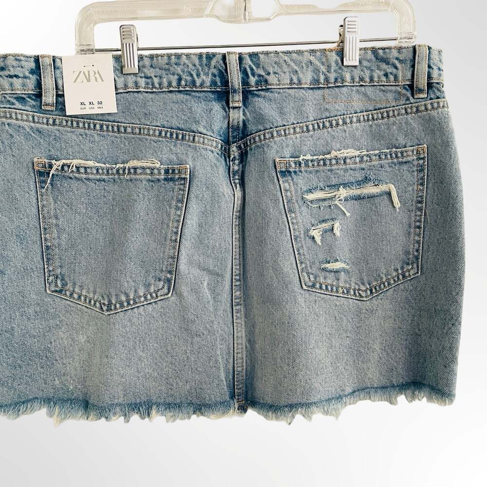 Zara TRF Distressed Raw Hem Denim Mini Skirt
