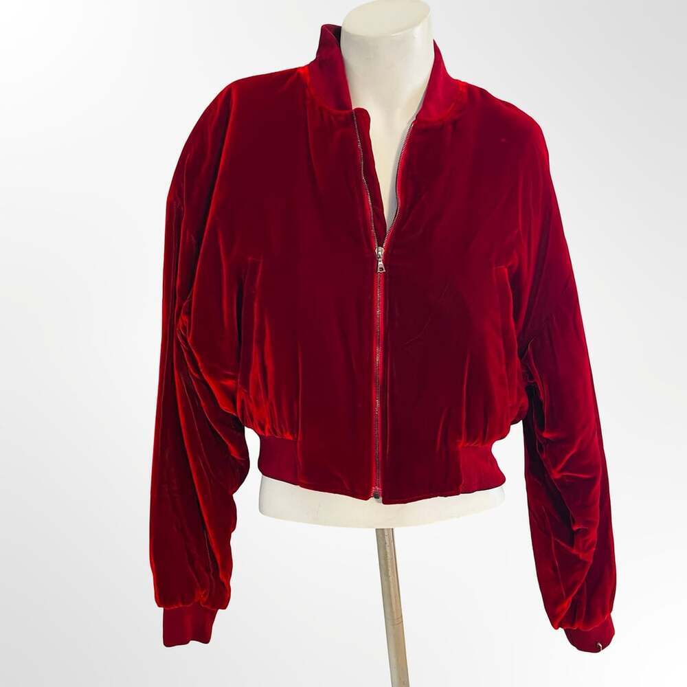 Vintage Calvin Klein Red Velvet Cropped Bomber Jacket
