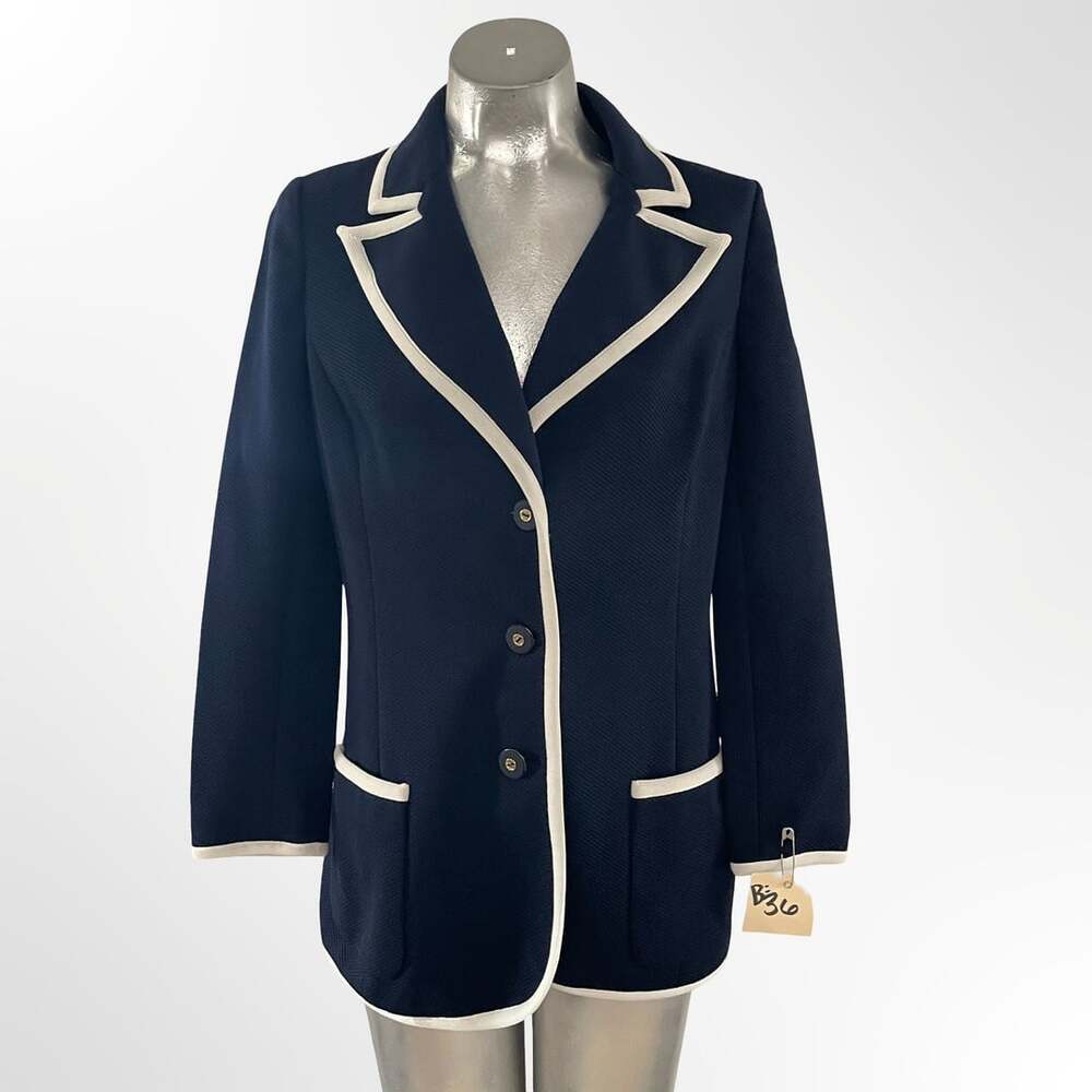 Act III Vintage Navy Blue Contrast White Trim Blazer