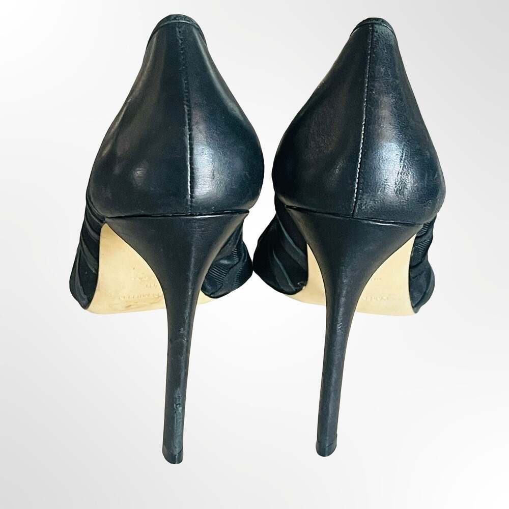 Karen Millen Black Mesh and Leather Pointed Toe Stiletto Pumps